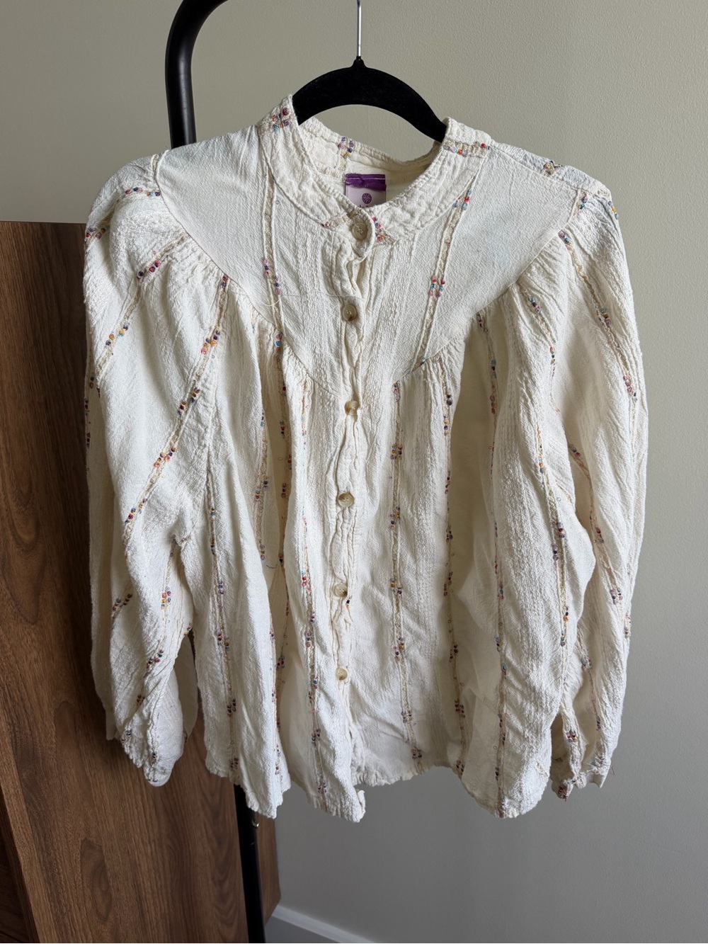 Ivory Button-Down Peasant Blouse - Picture 2 of 15